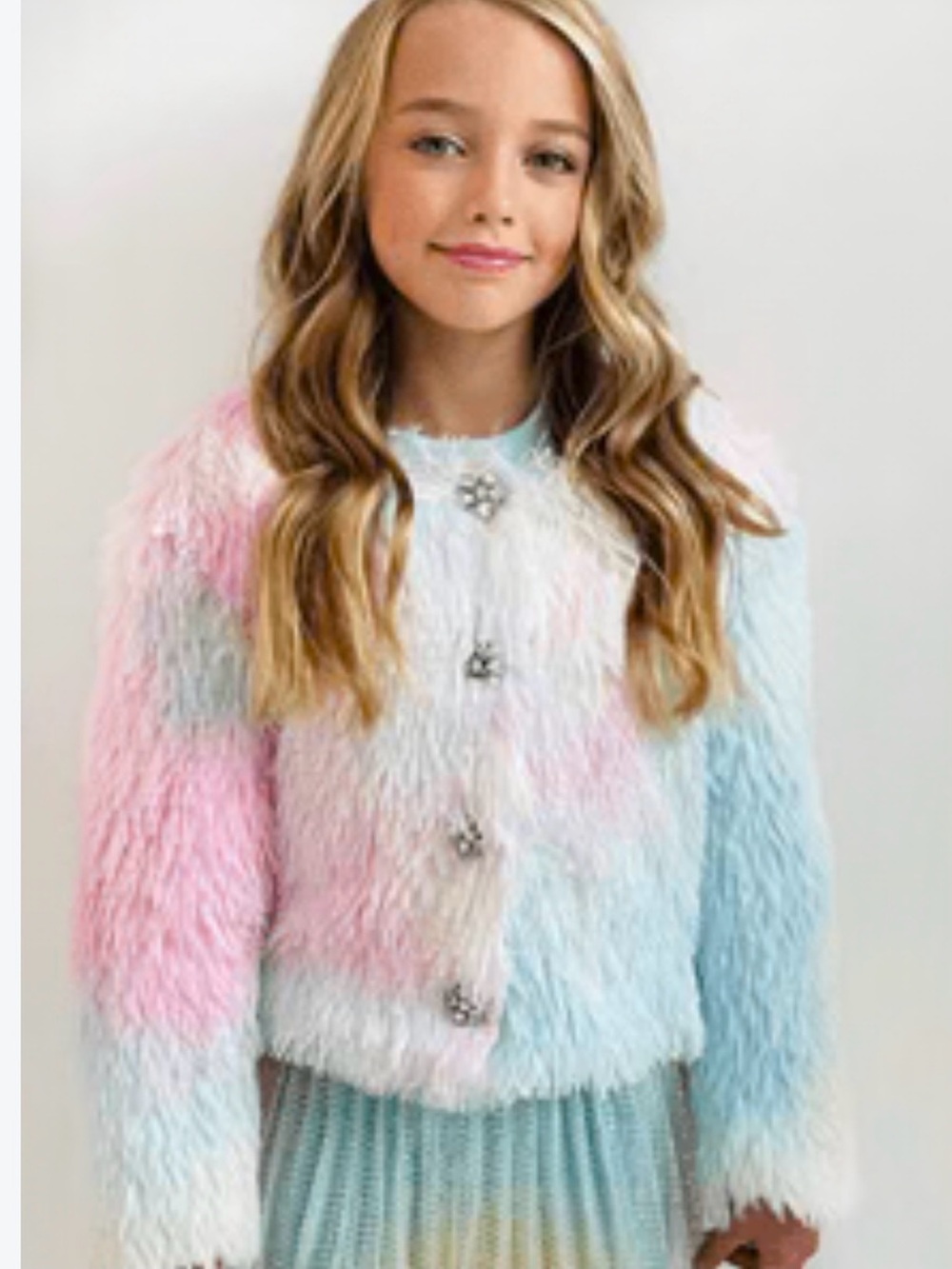 Lola + The Boys Funfetti Rainbow Faux-fur Coat Size 12